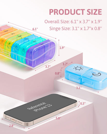 Close up view of the durable morning and evening labels on the BPA free plastic compartments.