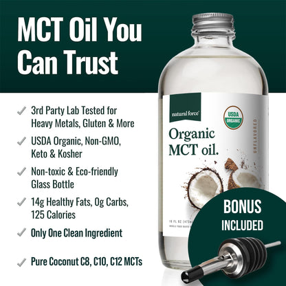 Natural Force Organic MCT Oil label showing USDA Organic certification