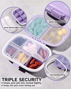 Meacolia travel pill organizer being placed into a small purse pocket for daily portability