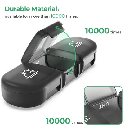 Light proof supplement case displaying the premium double protection buckle closure design.