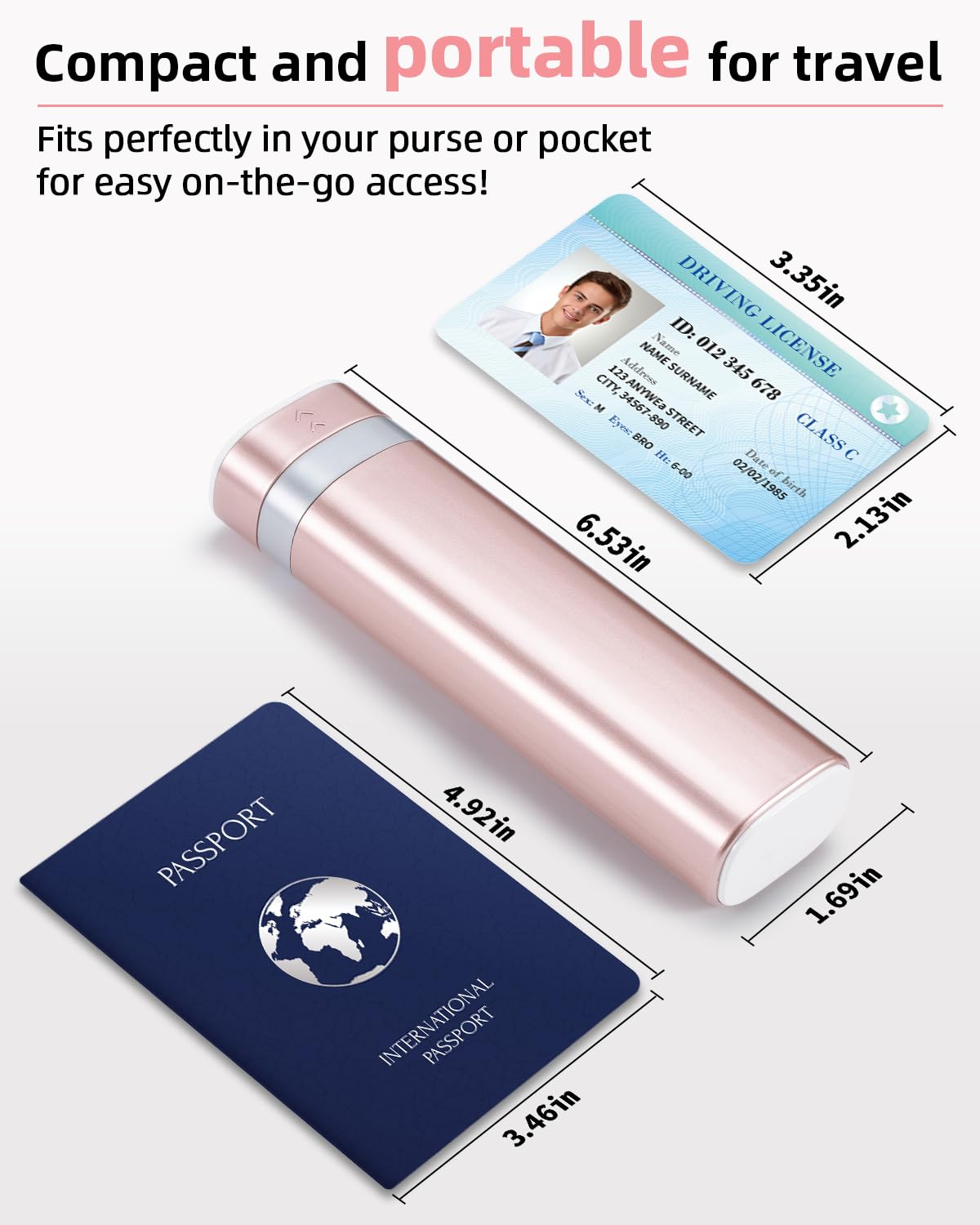 Sleek pink vitamin holder by Betife being placed inside a travel handbag