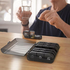 PULIV travel pill organizer packed inside a travel bag demonstrating compact portability.