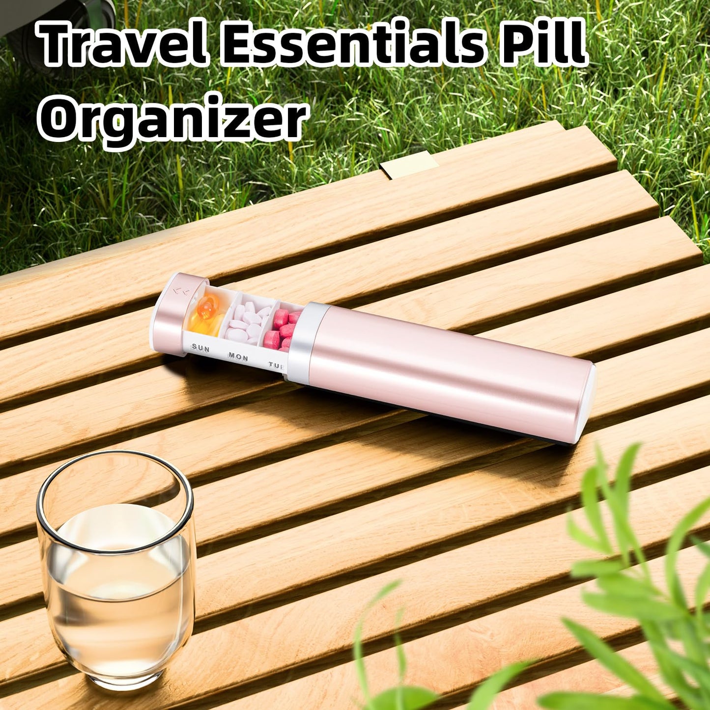 Cute pink daily pill planner case for moisture proof vitamin protection