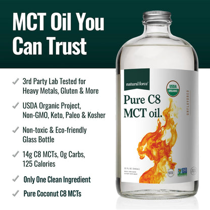 Natural Force MCT Oil glass bottle with stainless steel spout