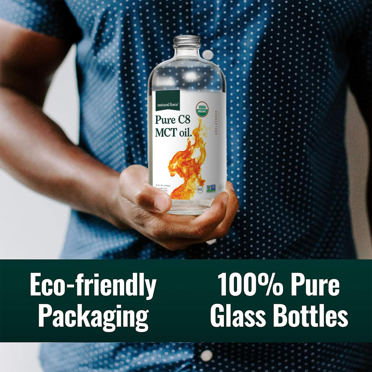 Natural Force Organic Pure C8 MCT Oil caprylic acid packaging and sustainability features