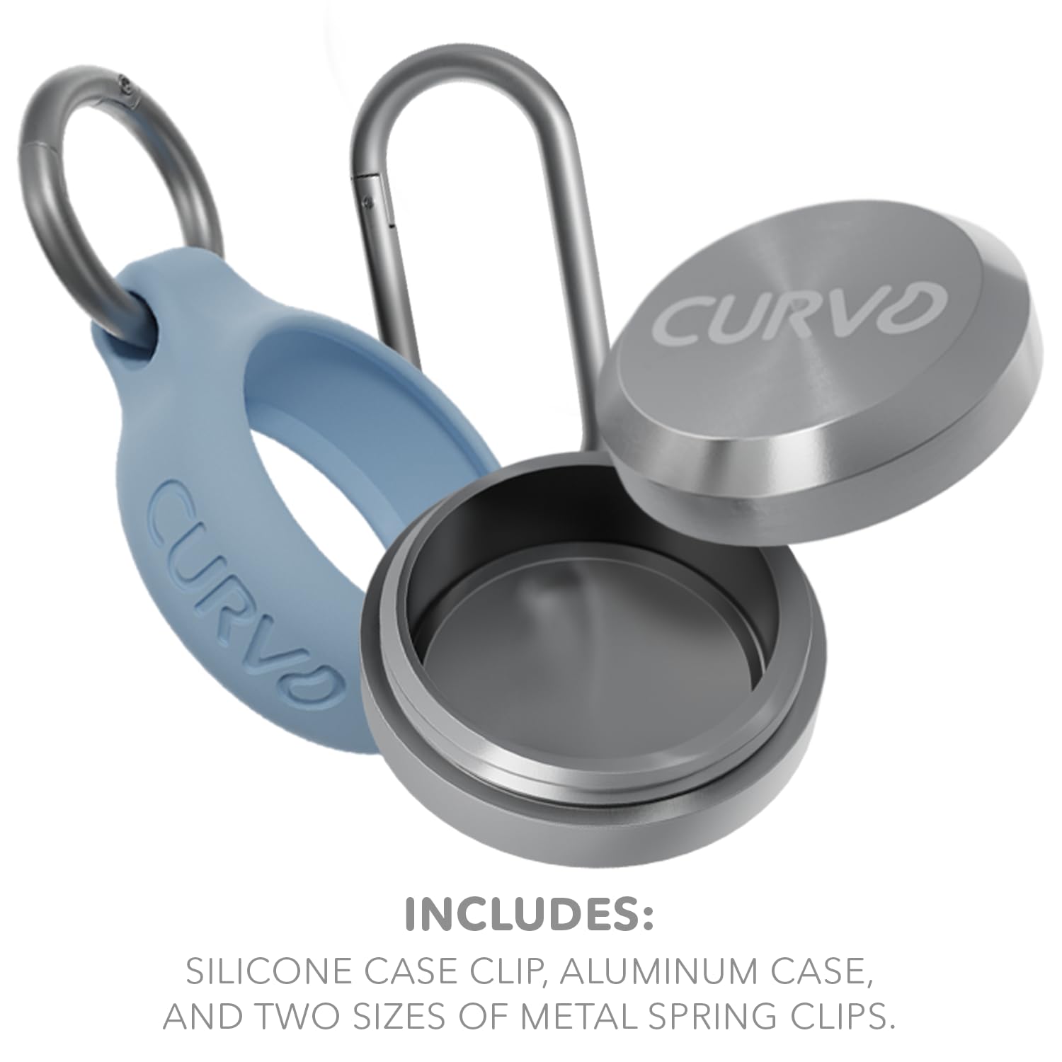 CURVD travel pill box unfastened from keys highlighting its compact waterproof design