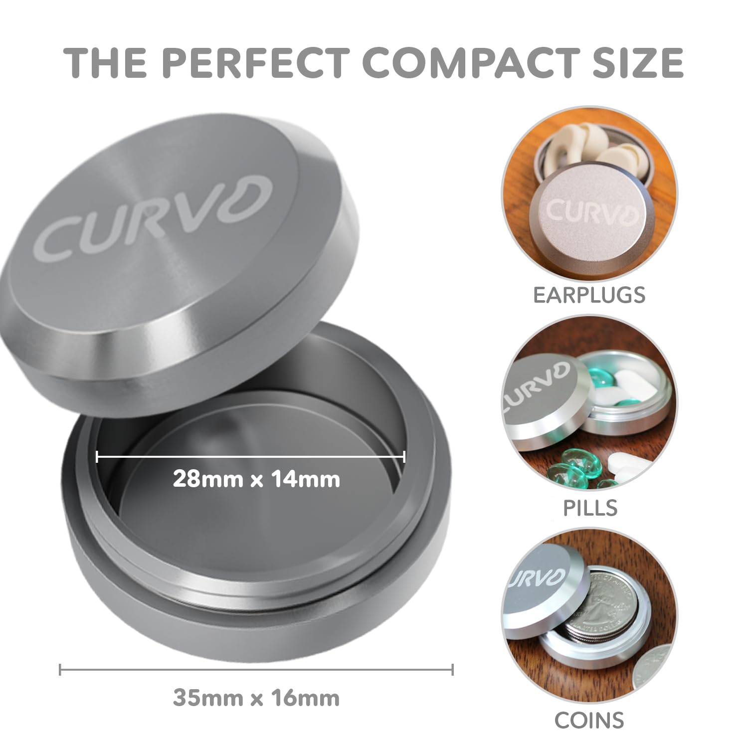 Sleek CURVD keychain container attached to a travel backpack for easy everyday access