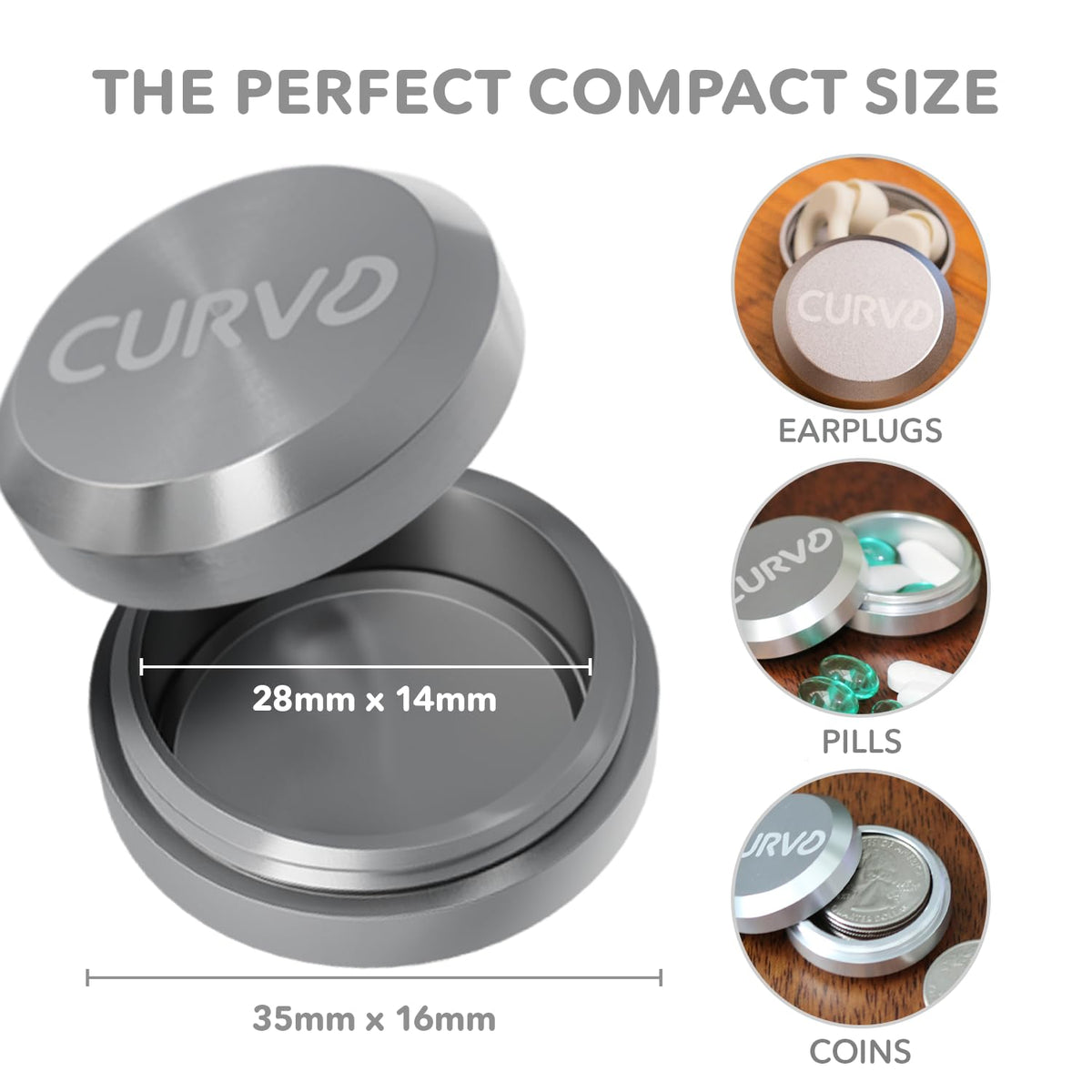 Sleek CURVD keychain container attached to a travel backpack for easy everyday access