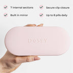 Dosey travel pill case elegant blush color compact size comparison for handbag storage