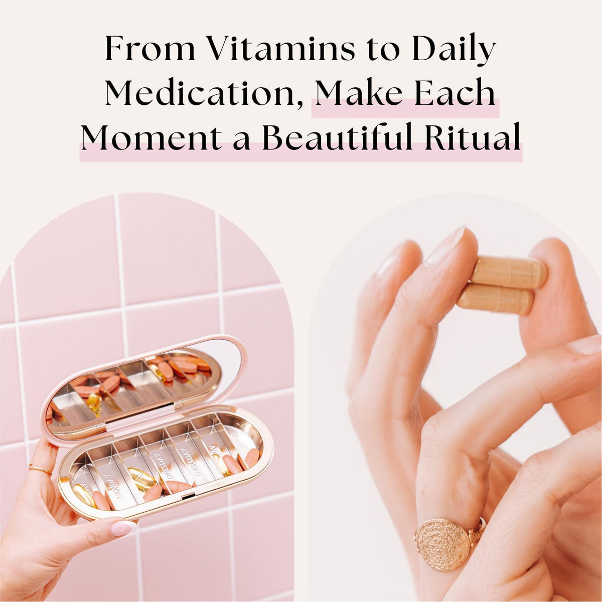 Dosey seven day vitamin holder secure clip closure mechanism close up view
