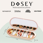 Dosey art deco inspired weekly pill organizer lifestyle shot showcasing sleek aesthetic