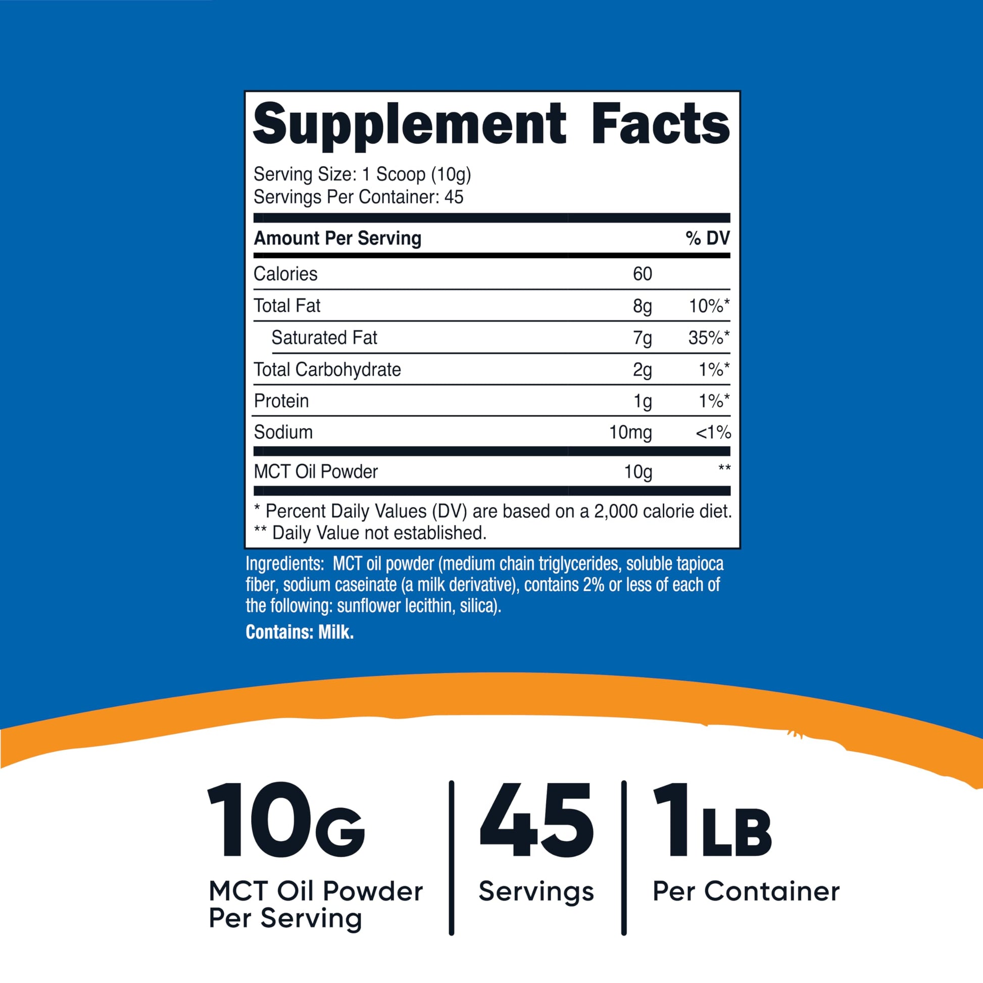 Nutricost medium chain triglyceride supplement nutritional facts panel