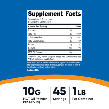 Nutricost medium chain triglyceride supplement nutritional facts panel