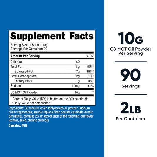 Nutricost caprylic acid nutritional supplement unflavored powder texture close up