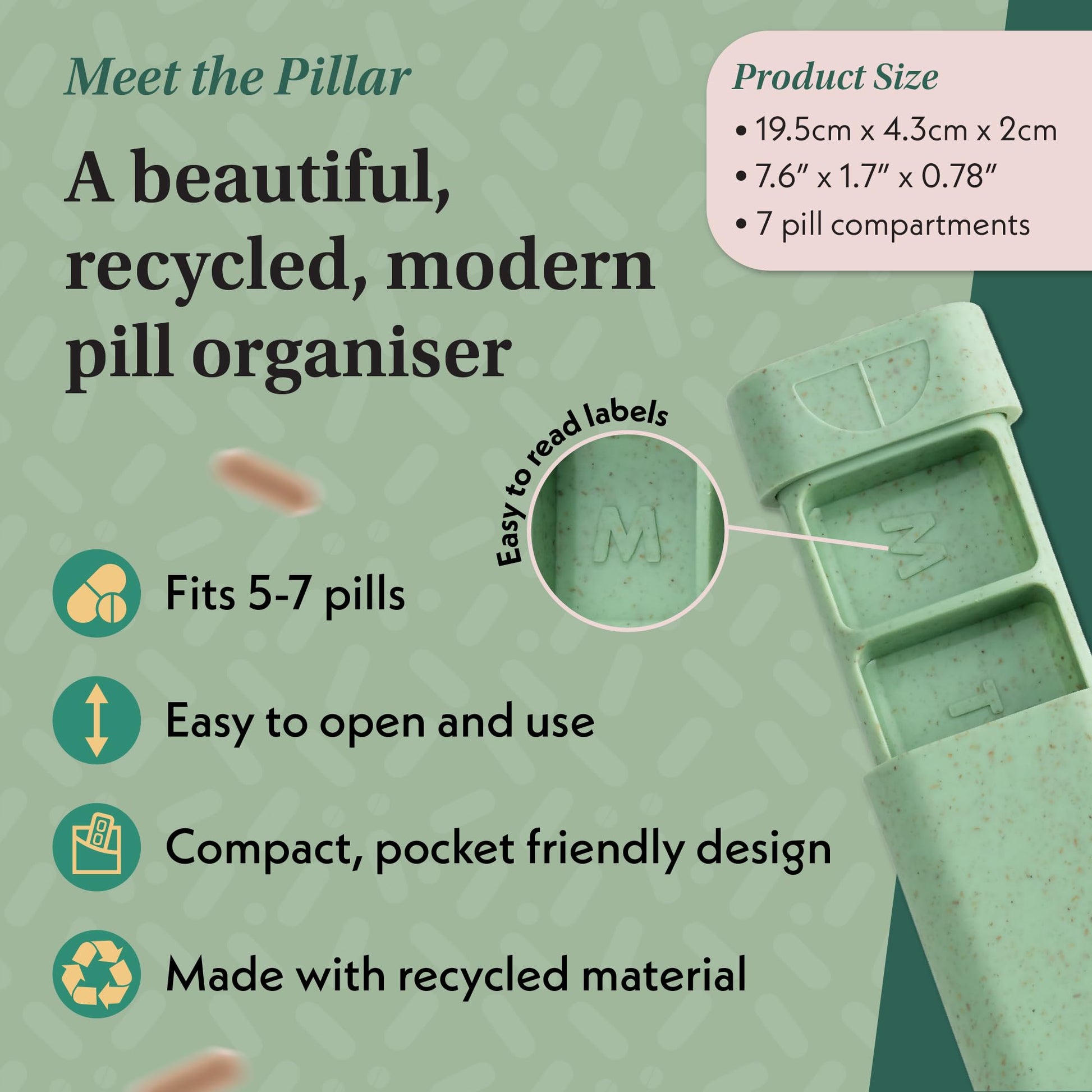 Aesthetic medication holder featuring the smooth sliding lid mechanism for easy daily access