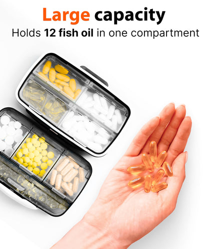 Side angle view highlighting the durable dual-layer protection mechanism of the black pill dispenser.