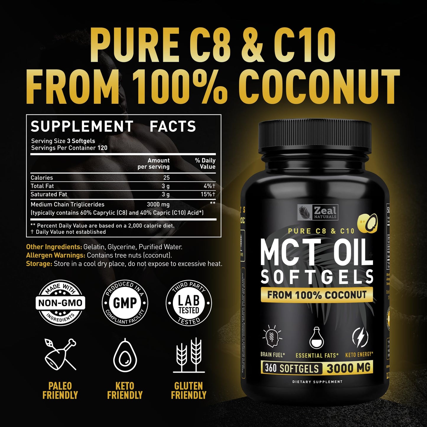 Zeal Naturals MCT capsules nutritional label details