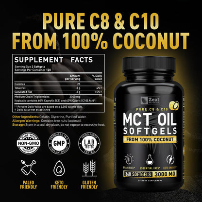 Zeal Naturals MCT capsules nutritional label details