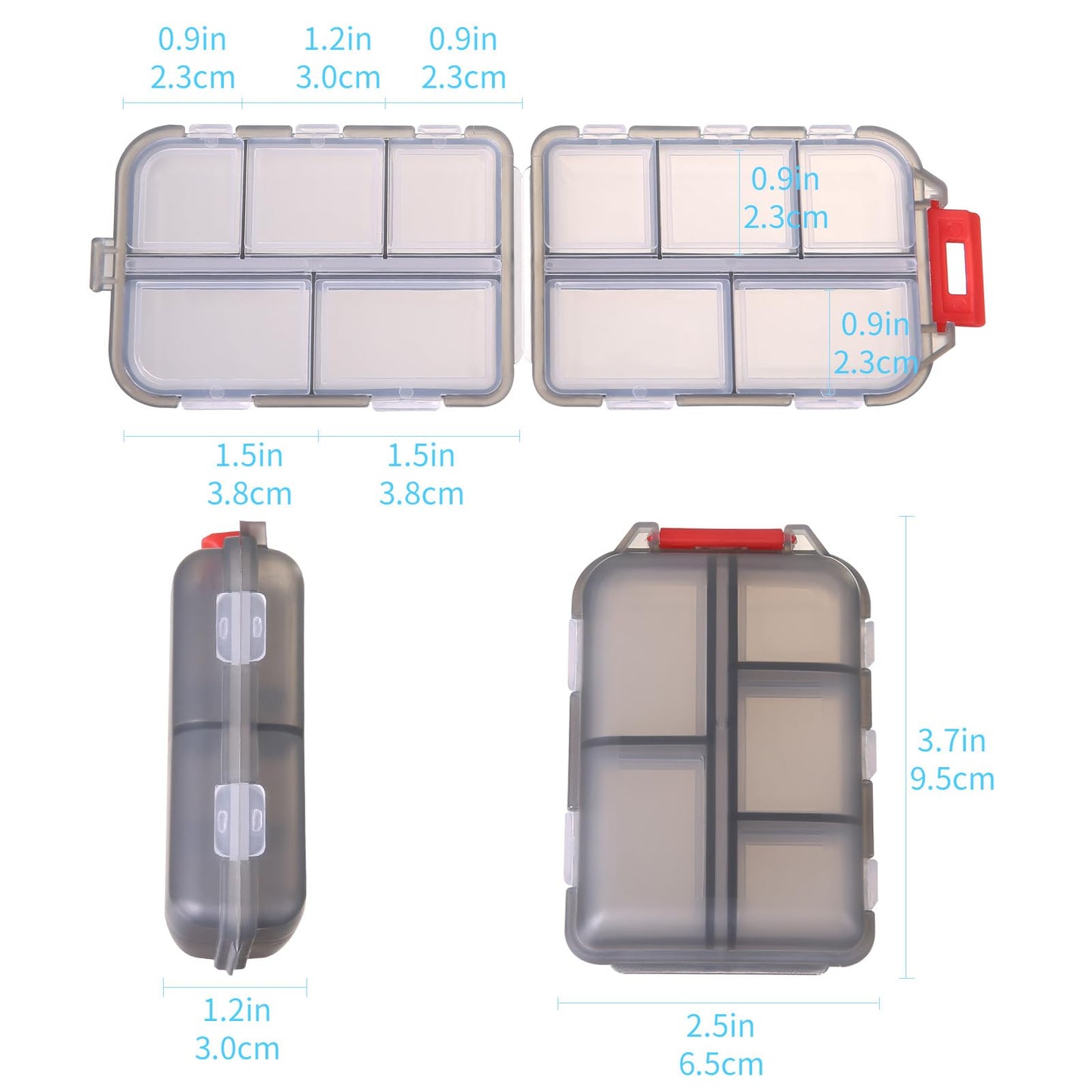 Zuihug portable vitamin container side view showing secure snap closure latch