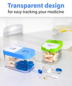 BPA free food grade plastic daily pill case open for easy supplement filling.