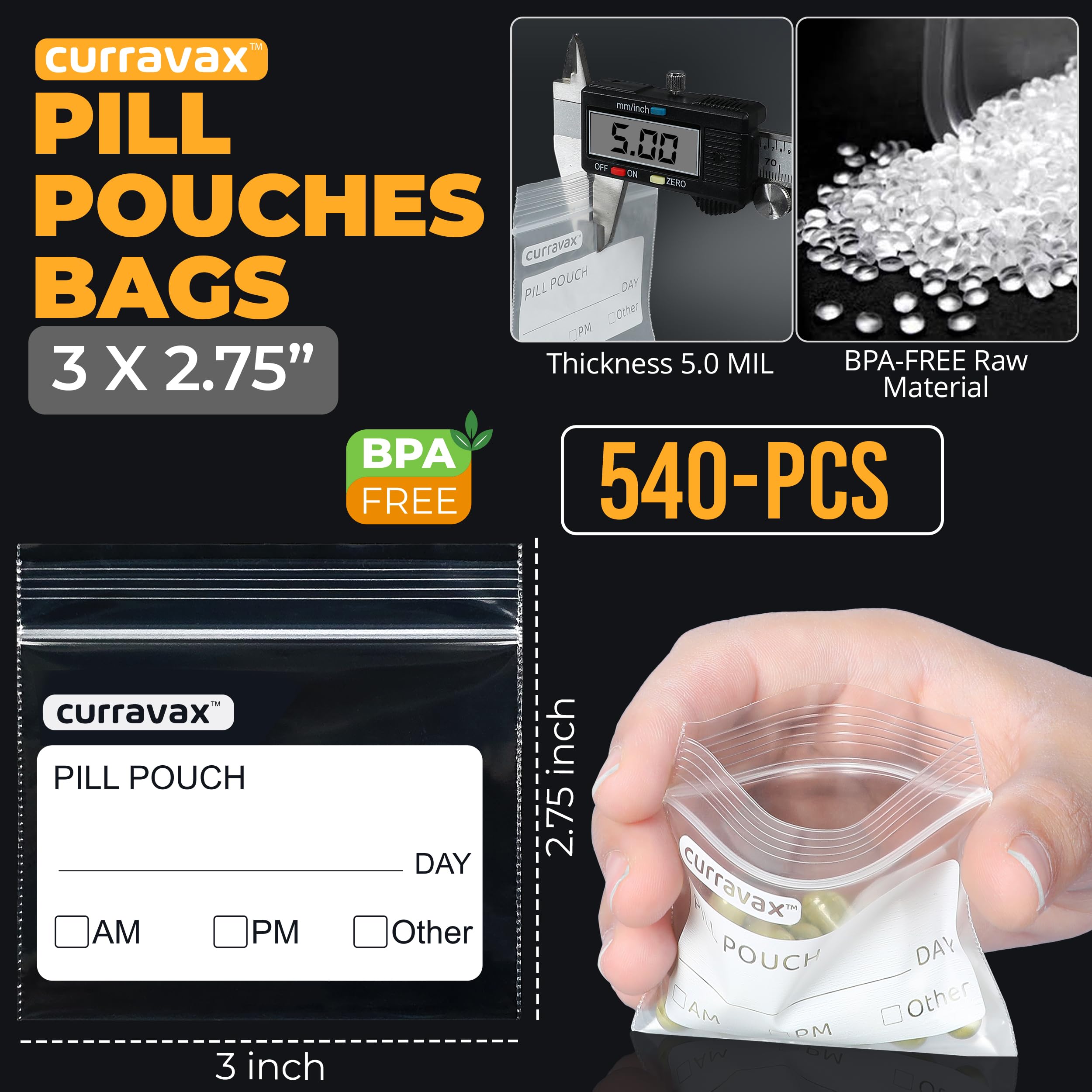Airtight ziplock closure detail on the reusable medicine pouches for moisture protection.