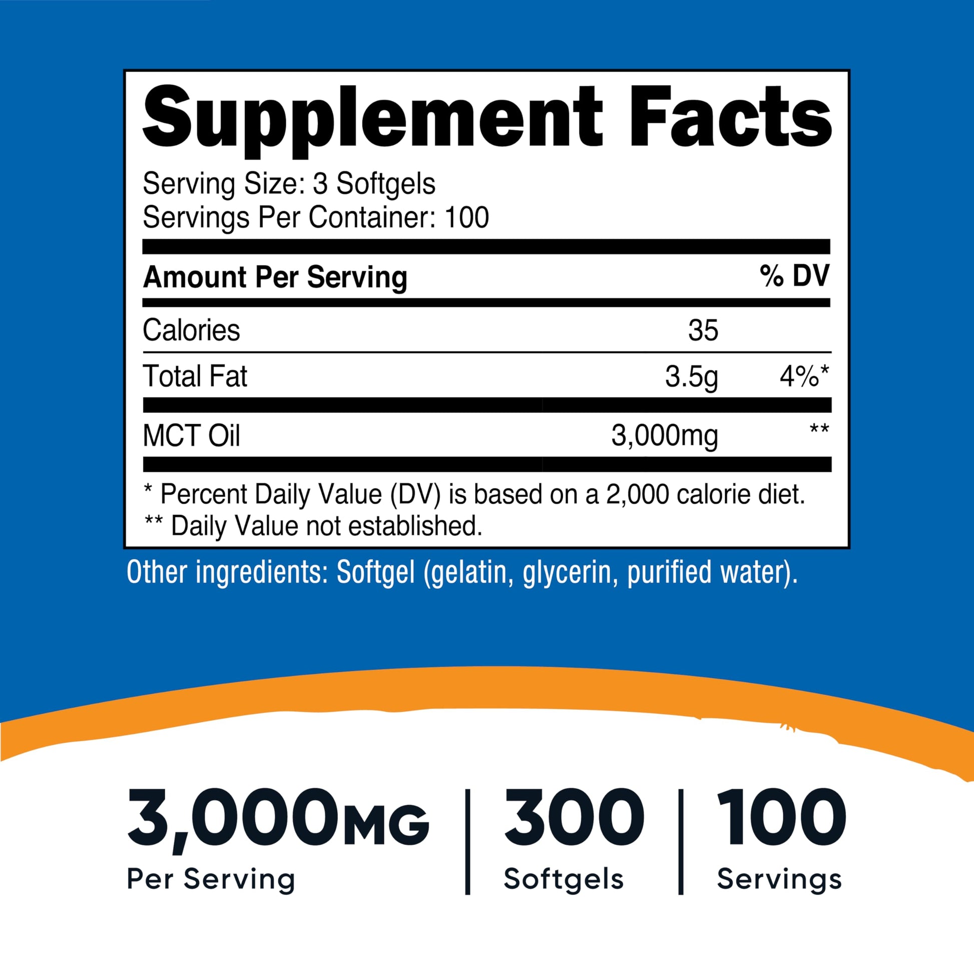 Nutricost MCT Oil 300 count supplement bottle label