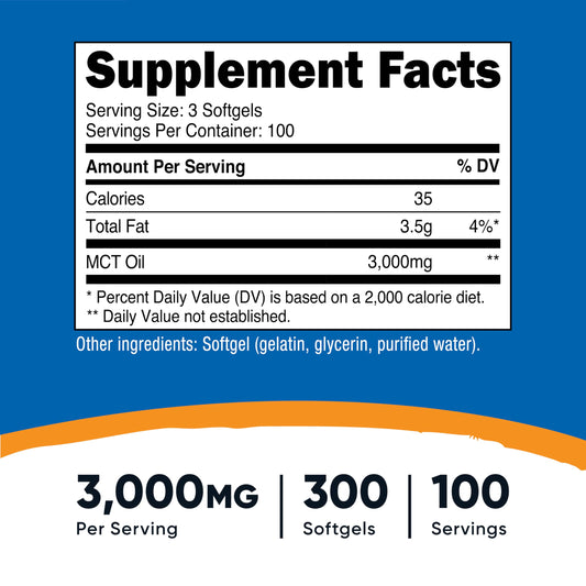 Nutricost MCT Oil 300 count supplement bottle label