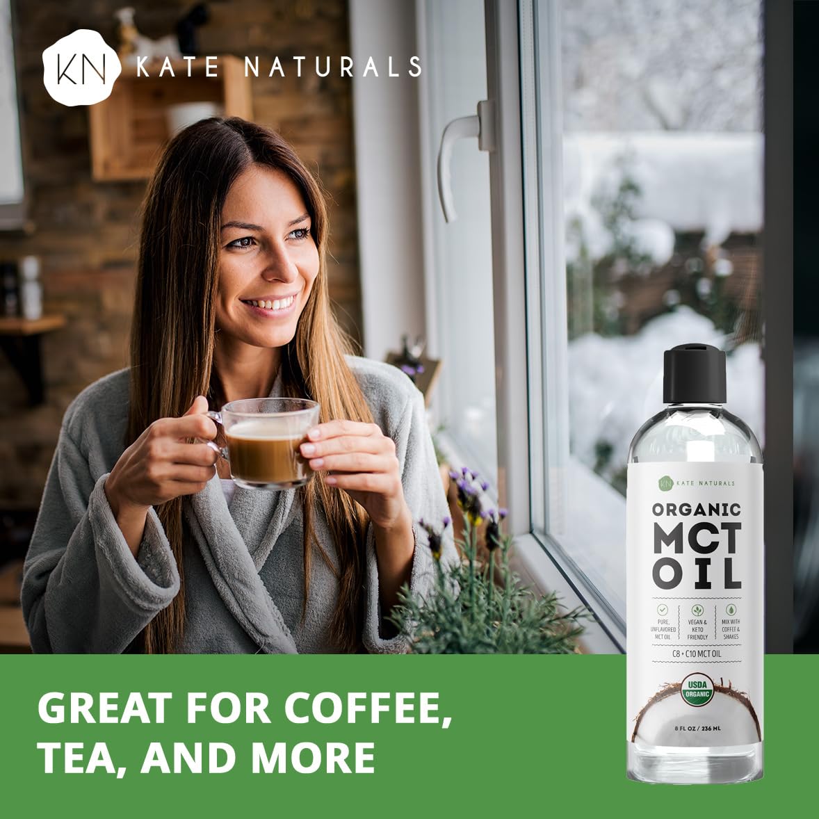 Kate Naturals keto-friendly MCT oil for coffee and smoothies