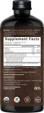 Micro Ingredients MCT oil bottle showing C8 and C10 fatty acids label