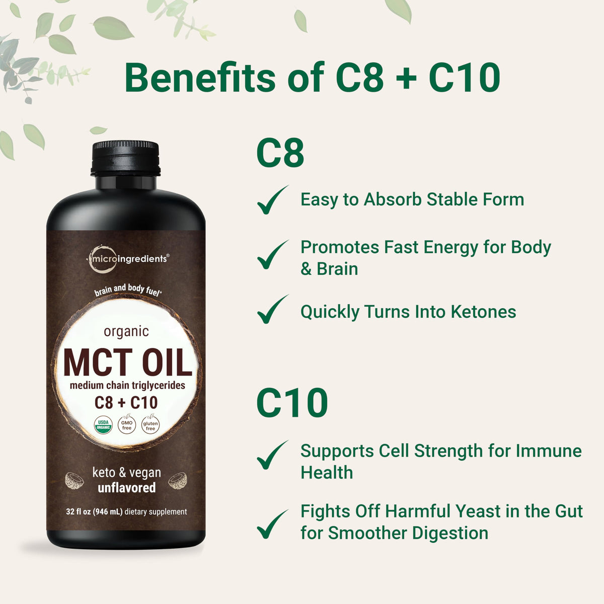 Micro Ingredients 32 fluid ounces MCT oil bottle and box layout