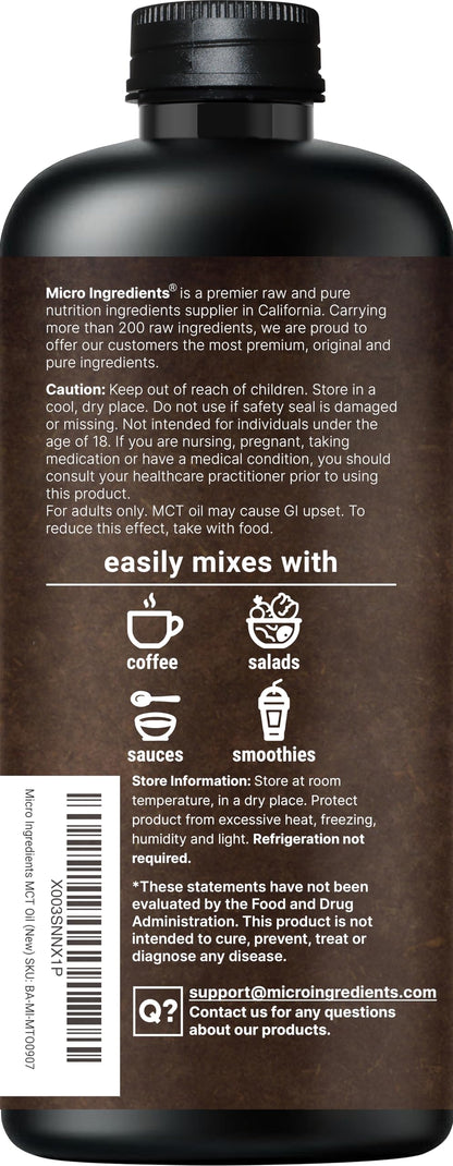 Micro Ingredients organic certified seal on MCT oil packaging