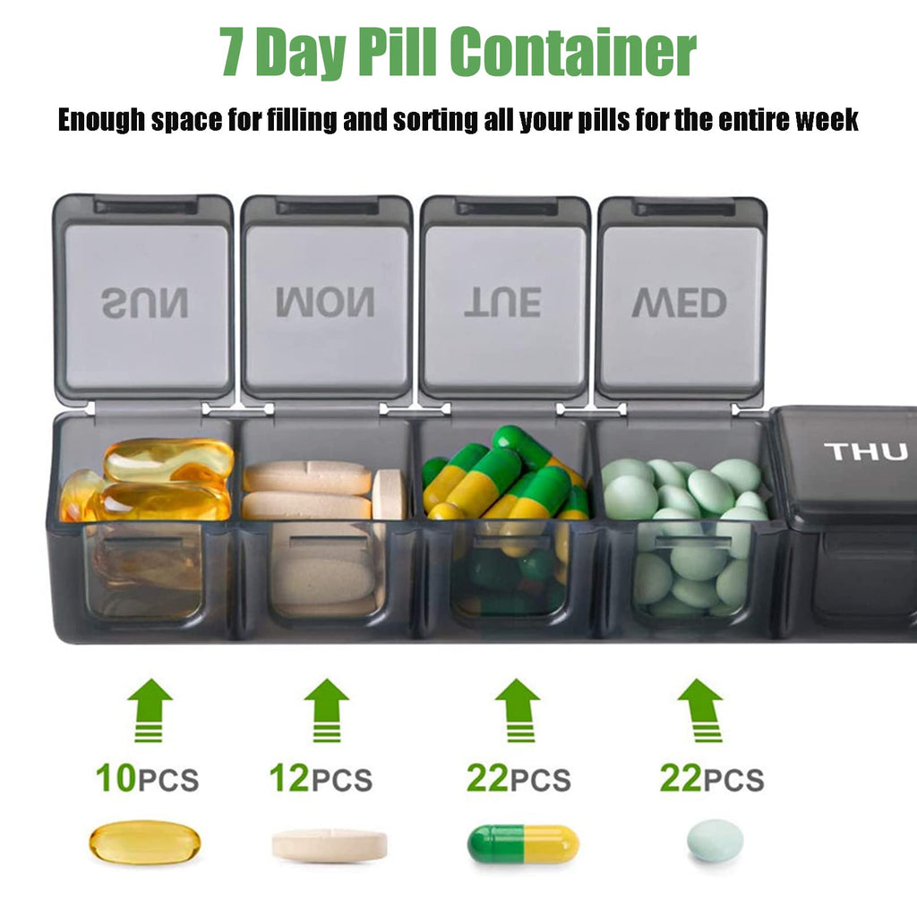 AM PM pill containers for medicine supplements with clear weekday labels