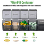 AM PM pill containers for medicine supplements with clear weekday labels