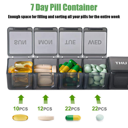 AM PM pill containers for medicine supplements with clear weekday labels