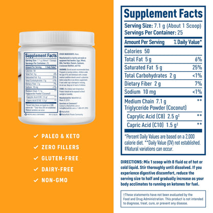 NativePath MCT Oil Powder nutritional label and ingredients
