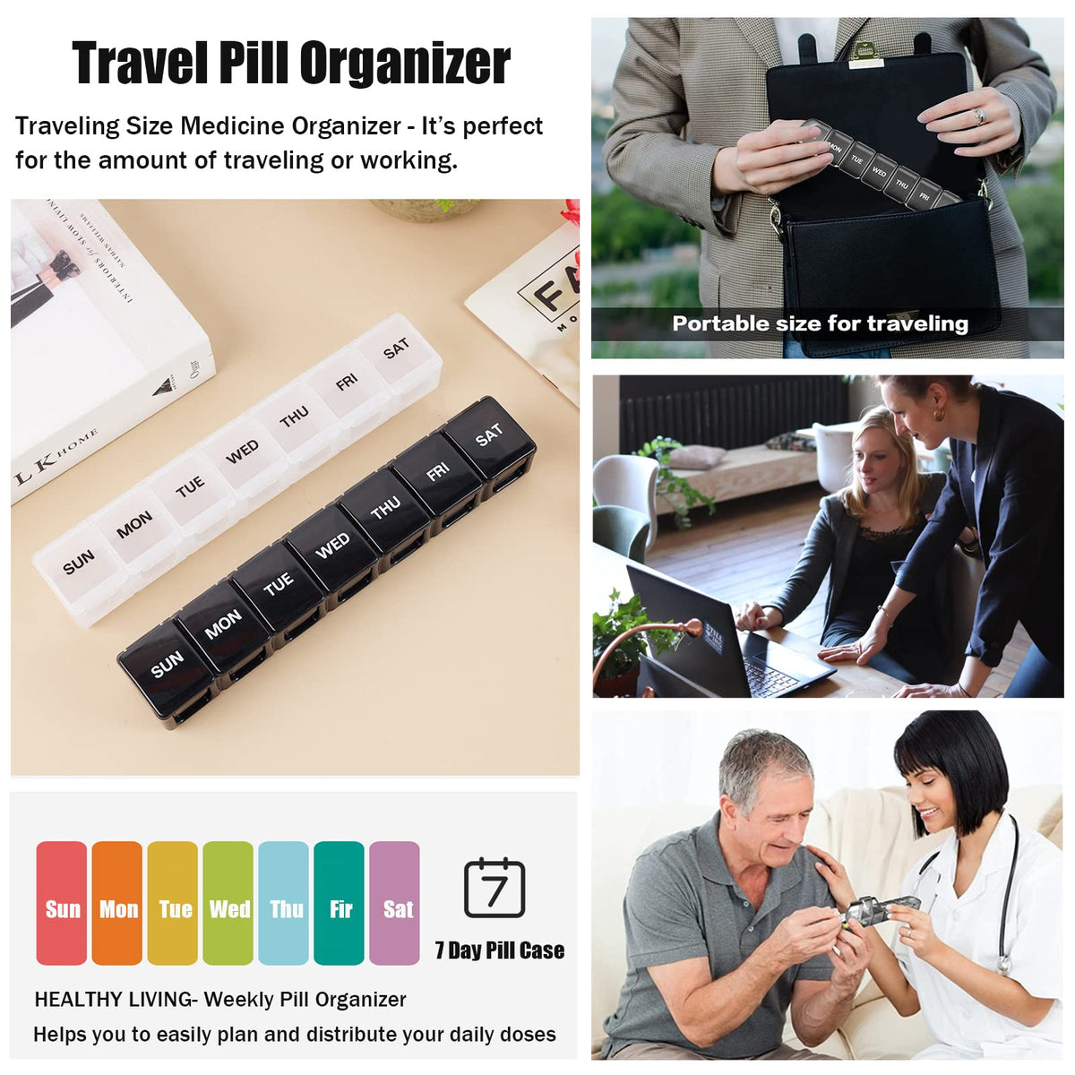 White day and black night weekly supplement holder comparison for medication tracking