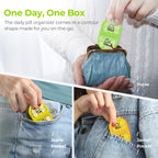 AUVON twice a day pill planner showing secure push button closeups.