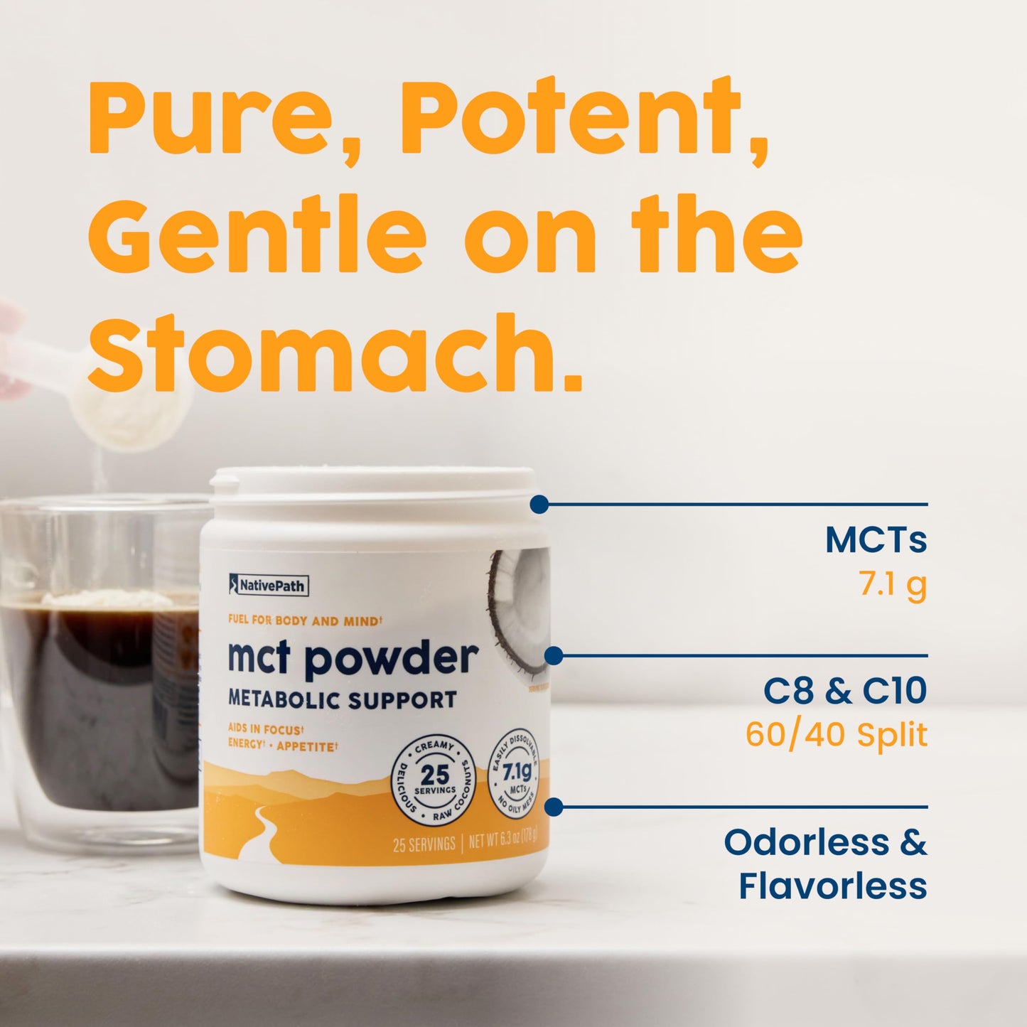 Close up of NativePath keto-friendly MCT supplement packaging