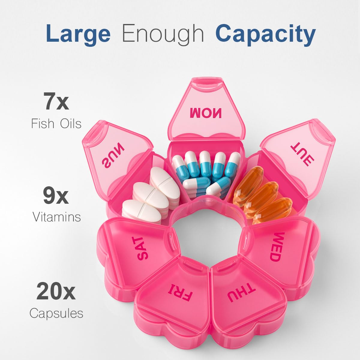 KAPENS flower shaped medicine box with individual day compartments open