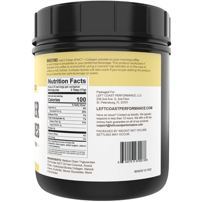 Left Coast Performance MCT collagen powder mixed in coffee