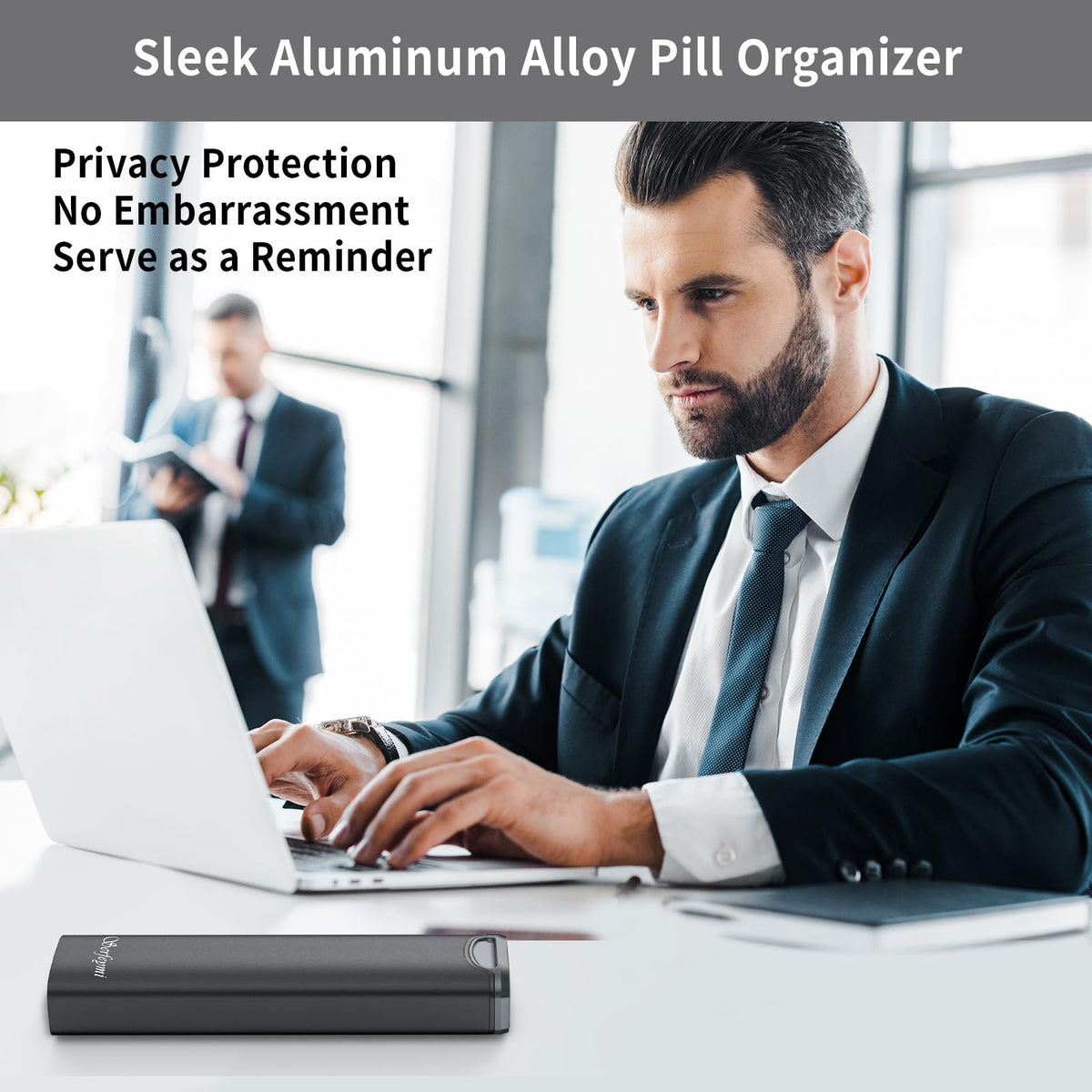 Premium airtight aluminum daily pill box with spare silicone gasket included