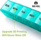 Bug Hull jumbo weekly vitamin holder being packed into a travel bag for portable use
