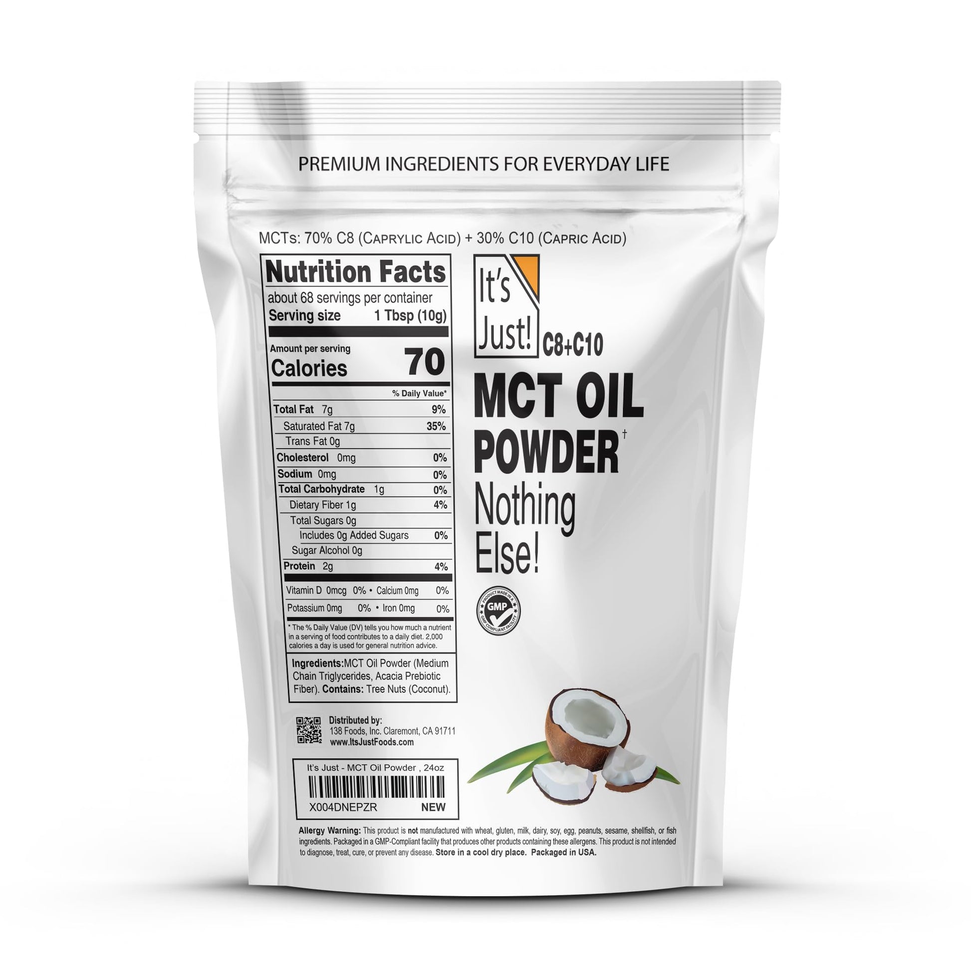 It's Just! MCT Oil Powder ingredients and nutritional label