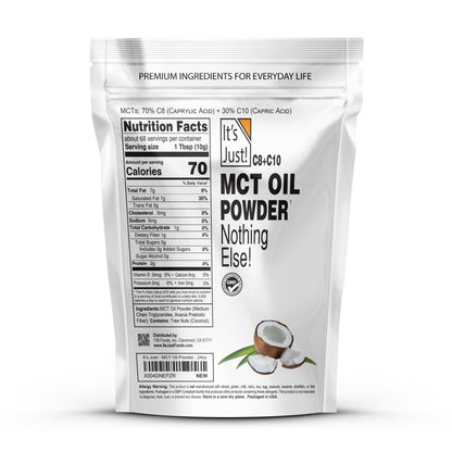 It's Just! MCT Oil Powder ingredients and nutritional label