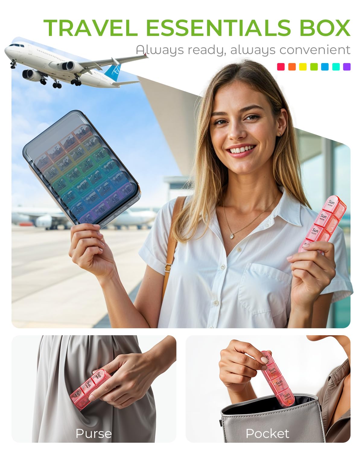Removable daily medicine case from the main tinted travel container demonstrating portability