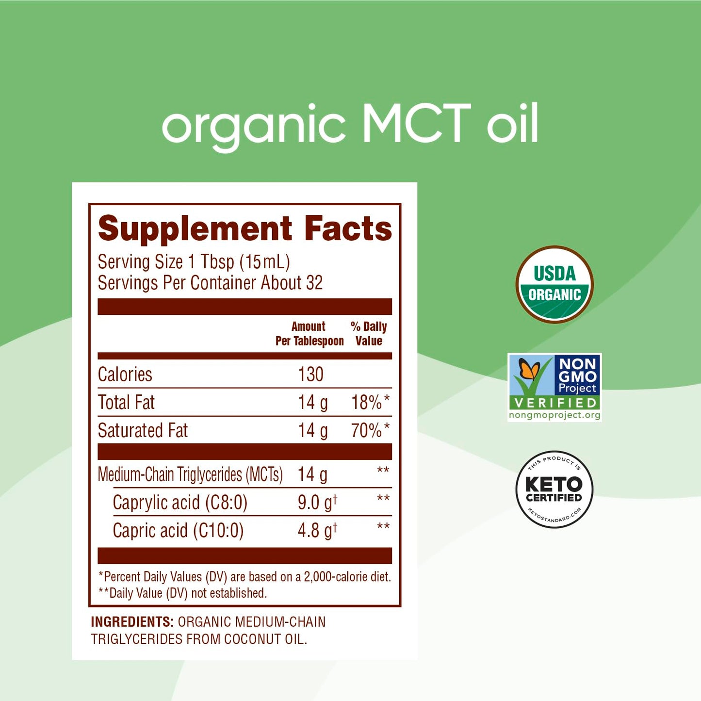 Nutiva Organic MCT Oil unflavored supplement nutritional facts label close up