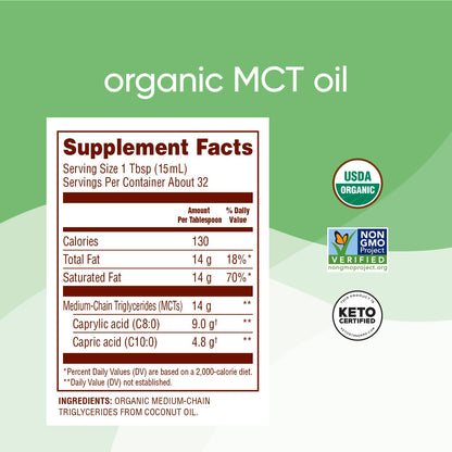 Nutiva Organic MCT Oil unflavored supplement nutritional facts label close up