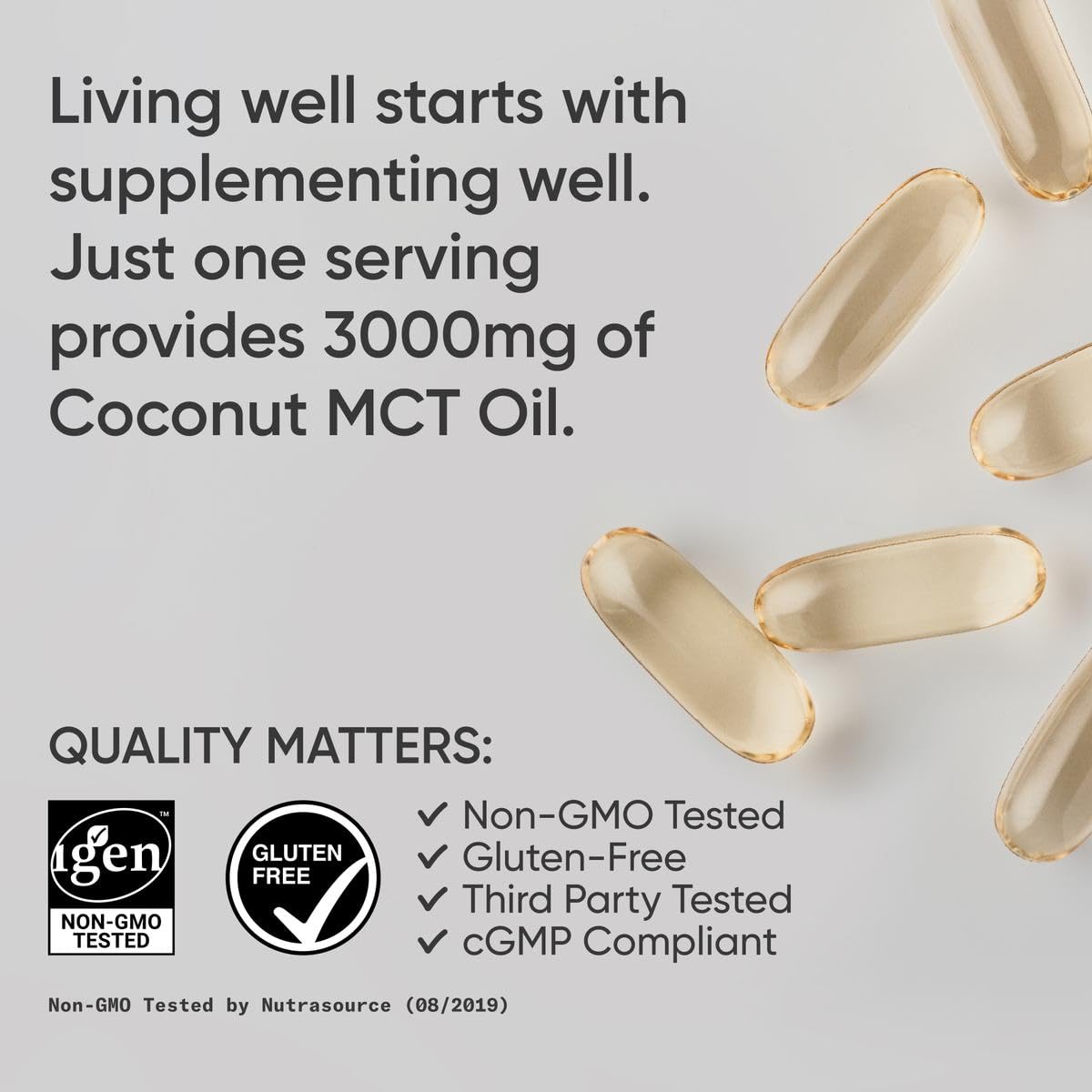 Sports Research non GMO coconut oil softgels dietary certification logos