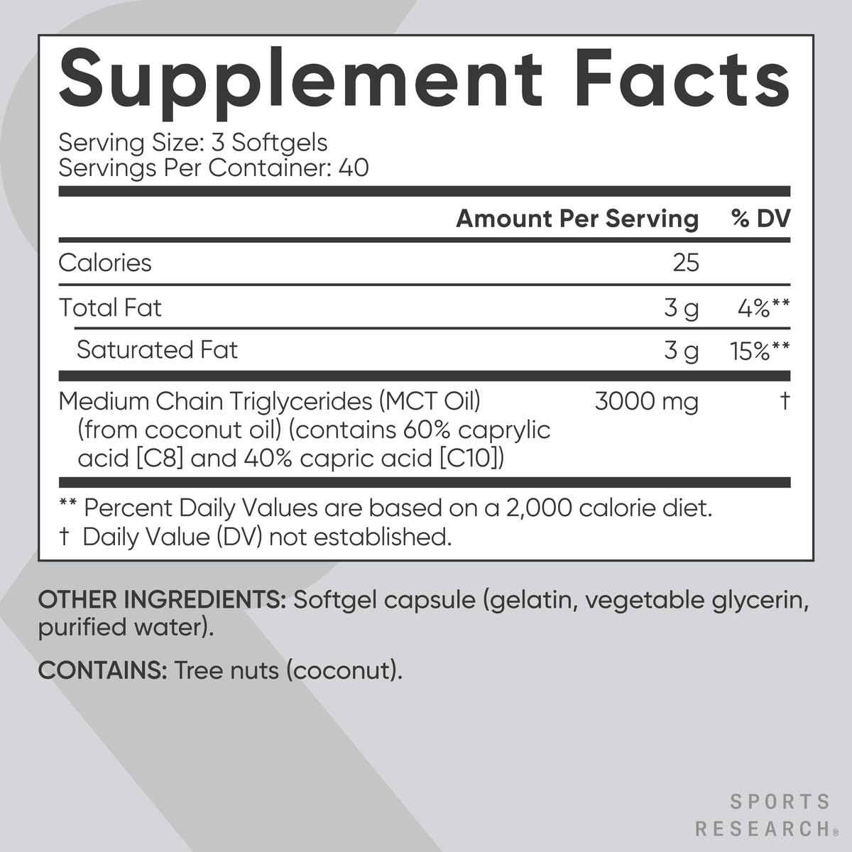 Sports Research travel friendly MCT oil capsules bottle design details