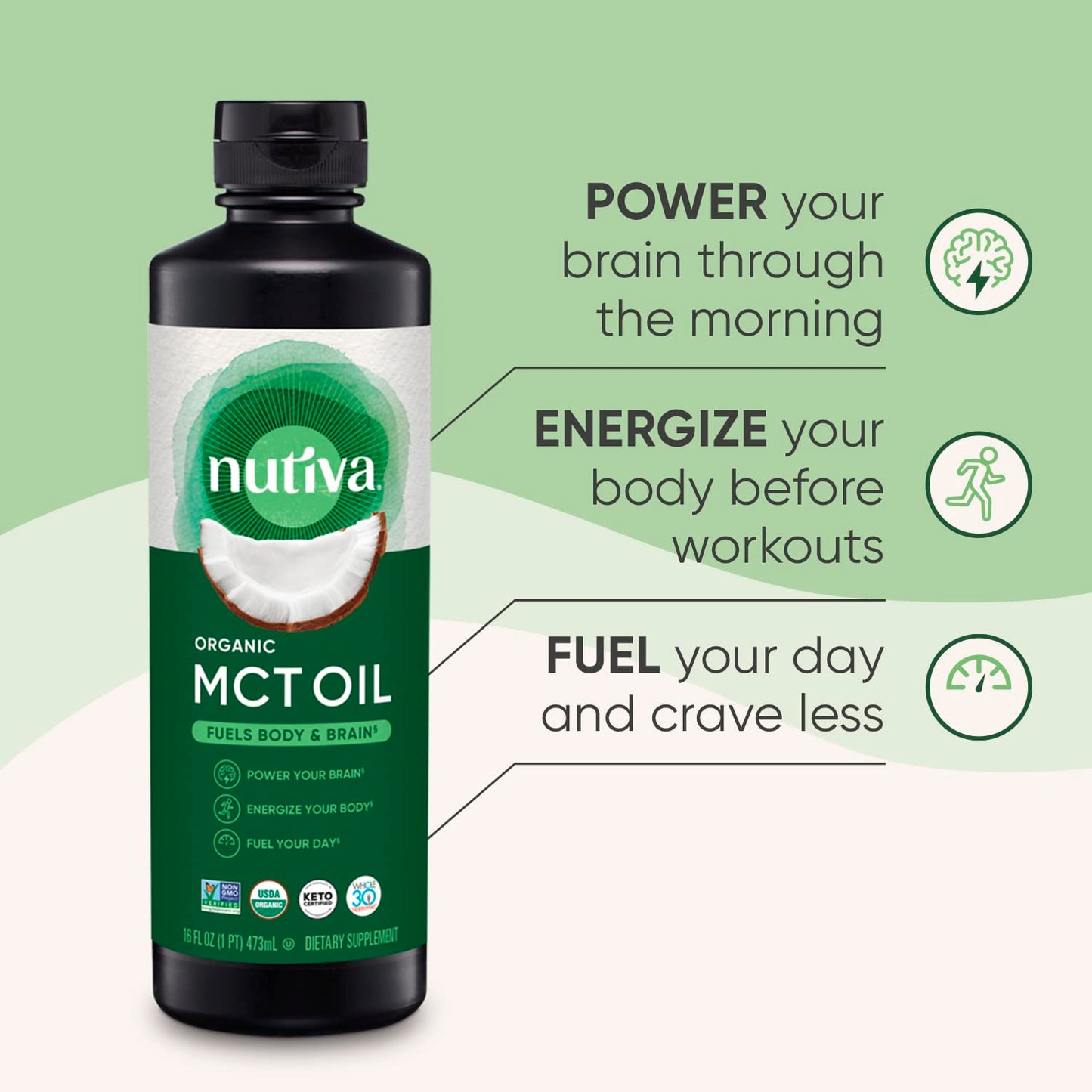 Nutiva certified organic non GMO kosher keto friendly mct oil side view